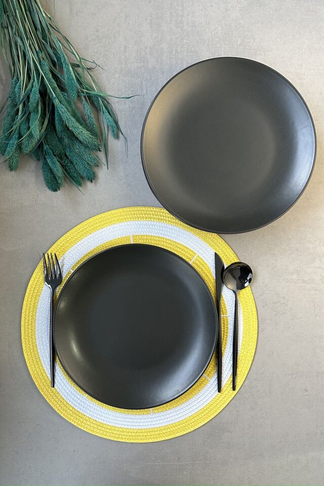 Black Matte Siyah Mat 25,5 Cm 6 Kişilik Porselen Servis Tabak Takımı SİYAH